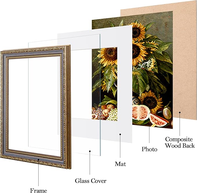 eletecpro 8x10 Picture Frames Set of 4, Vintage 8 x 10 Photo Frames with Glass, Display 5x7 Photo with Mat or 8x10 without Mat for Tabletop or Wall Decor, Blue Gold