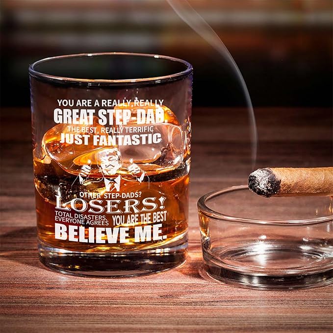 Stepdad Whisky Glass Birthday Gifts for StepDads from Step Daughters 11Oz Whisky Gift Christmas Drinking Glass Presents for Stepdads Wine Glasses from Step Sons