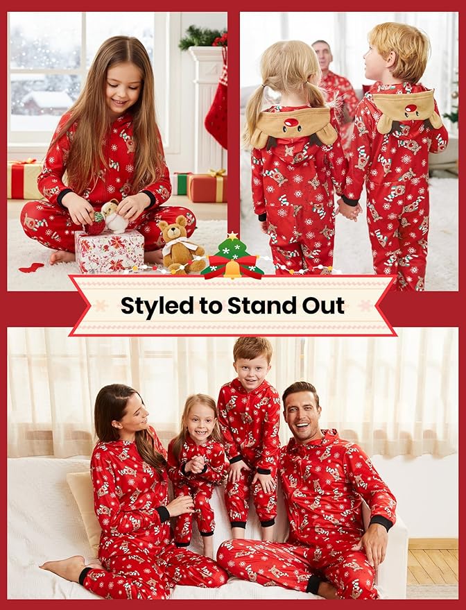 PATPAT Matching Family Christmas Onesie Pajamas – Holiday Hooded Jumpsuit Sleepwear PJs Couples Xmas Loungewear with Socks