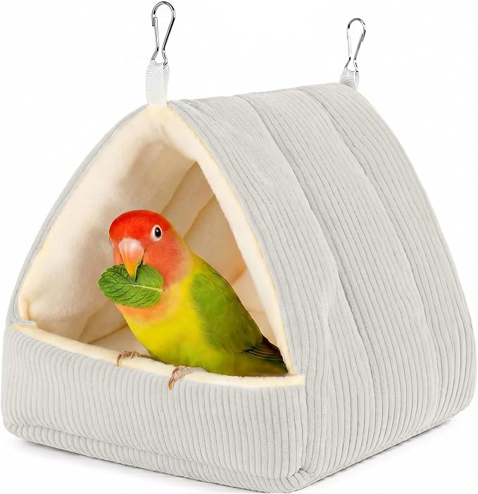 Small Winter Warm Plush Bird Nest Bed for Cage (Medium, Gray) | Soft Hanging Bird Hammock Hideaway Hut for Budgies,Cockatiels,Parakeets,Small Medium Birds and Guinea Pig,Washable Bird Bed