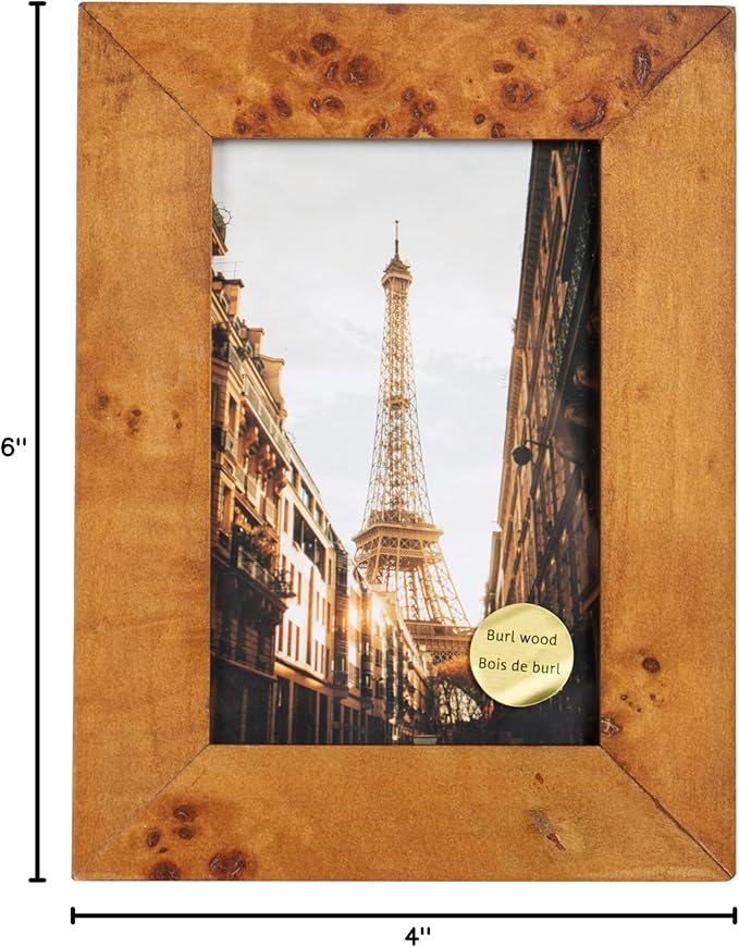 Concepts DHD, Burl Wood Picture frame, Wallhung Or Tabletop Décor In Bulk,Table And Wall Photo Collage (4x6, 4 Pack)