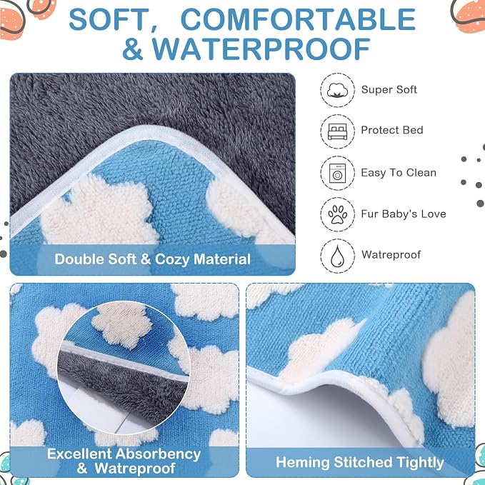 Reginary 4 Pcs Guinea Pig Fleece Blankets, White Clouds, 24 x 16 Inch | Waterproof Washable Cage Liners, Absorbent Double Layer Bedding for Guinea Pigs, Reusable Pads for Hamsters Rabbits