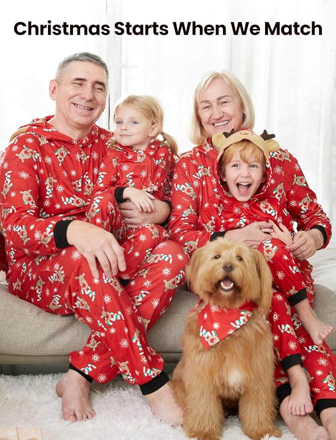 PATPAT Matching Family Christmas Onesie Pajamas – Holiday Hooded Jumpsuit Sleepwear PJs Couples Xmas Loungewear with Socks