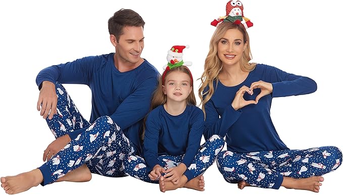 Ekouaer Family Matching Pajamas Christmas Sleepwear Long Sleeve Sleep Shirt with Plaid Pants Soft Loungewear Pjs Set S-XXL
