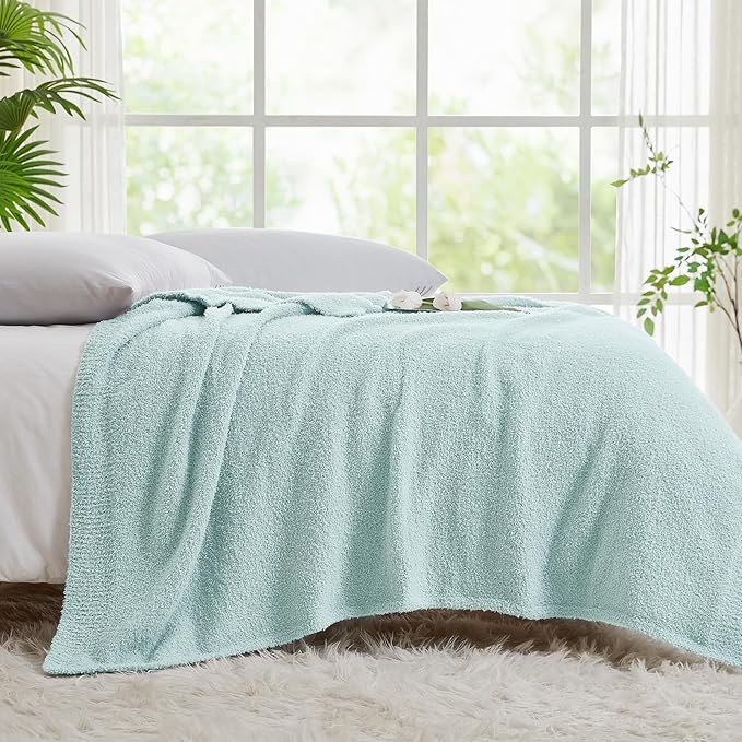 CYMULA Knit Throw Blanket for Couch Sky Blue - Super Soft Lightweight Plush Fuzzy Fluffy Cozy Blankets and Throws for Sofa Bed, 60 x 80 inches