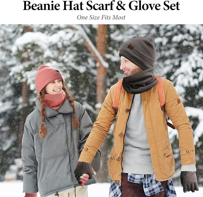 mysuntown Winter Beanie Hat Scarf and Touch Screen Gloves 3-Piece Set, 2025 Cold Weather Knit Fleece Lined Warm Unisex Sets