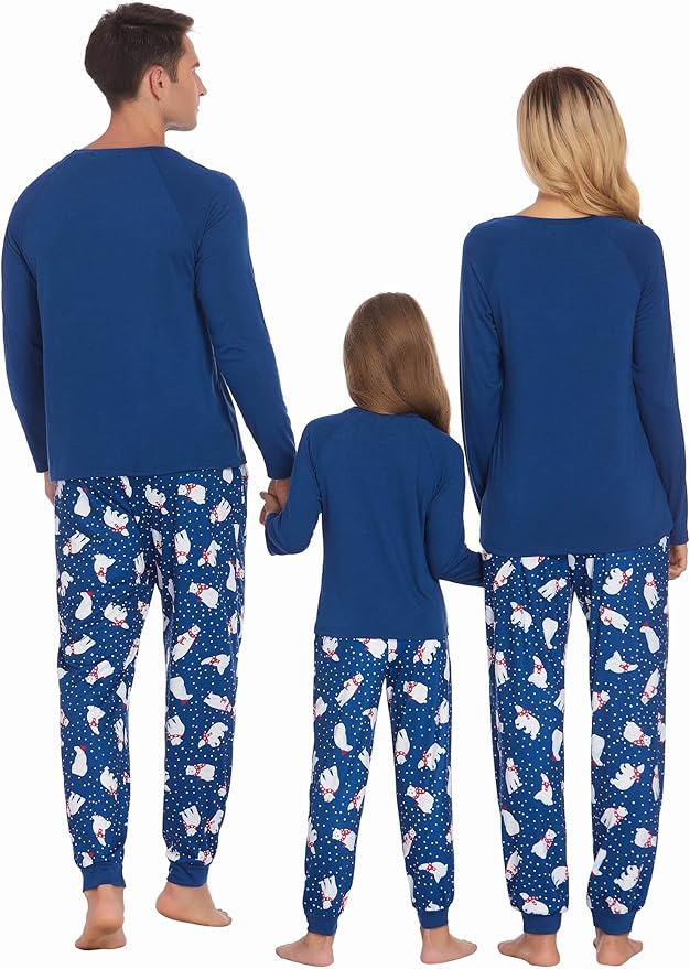 Ekouaer Family Matching Pajamas Christmas Sleepwear Long Sleeve Sleep Shirt with Plaid Pants Soft Loungewear Pjs Set S-XXL