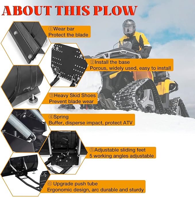 DING.PAI Universal Snow Plow Kit Heavy Duty Steel Square Push Snow Blade Adjustable for Pickup Trucks UTV ATV Arctic Cat Access Honda Aeon Crossland 45 Inch