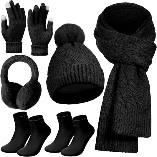 Geyoga 6 Pcs Winter Warm Set for Women Warm Beanies Hats Touchscreen Gloves Long Scarf Ear Muffs Socks Winter Gifts for Women