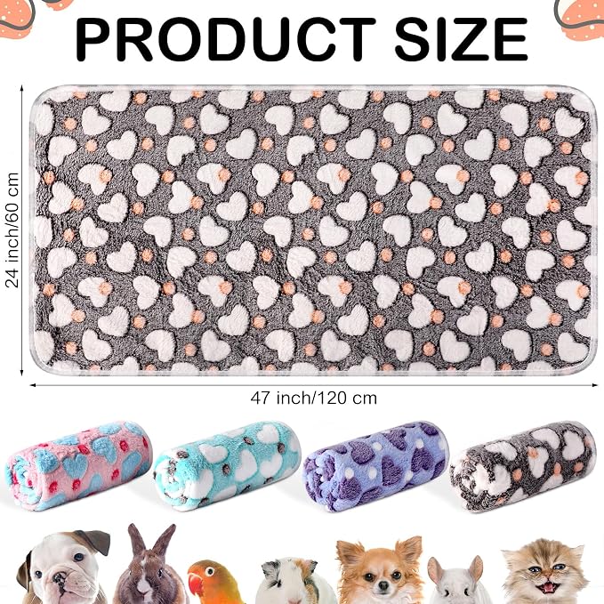 Reginary 4 Pcs Guinea Pig Fleece Blankets, Heart Pattern, 24 x 47 Inch | Washable Small Animal Fleece Bedding, Absorbent Guinea Pig Cage Cage Liners, Reusable Pads for Hamsters Rabbits