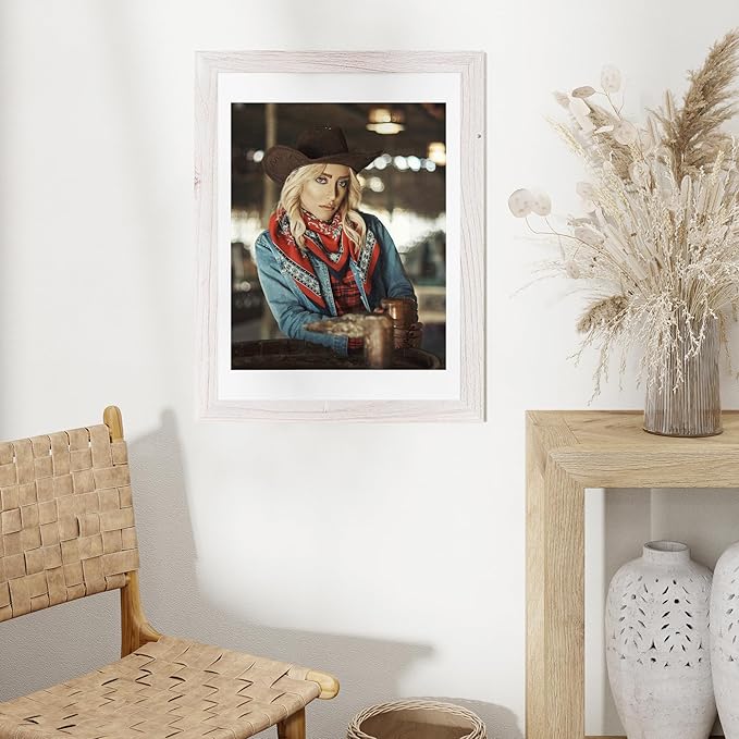 18x24 Picture Frame, Solid Elm Wood Picture Frame with Real Glass, Large Rustic Poster Frame 18"x24", matted to 16x20, 18 by 24 Wooden Frame for Vertical & Horizontal Wall Hanging, White, 1 Pack