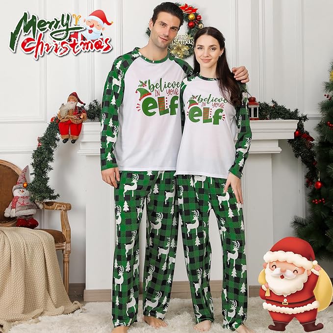 Family Christmas PJs Matching Sets, Cute Holiday Pajamas Printed Top and Pants, Xmas Jammies for Couples/Men/Women