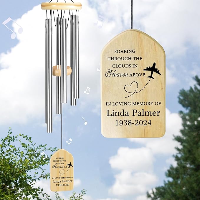 Airplane Sympathy Wind Chime | Personalized Memorial Wind Chimes | Wind Chimes for Loss of Loved One | Airplane Memorial Gift | Airplane Pilot Sympathy Gift | Airplane Remembrance Gift