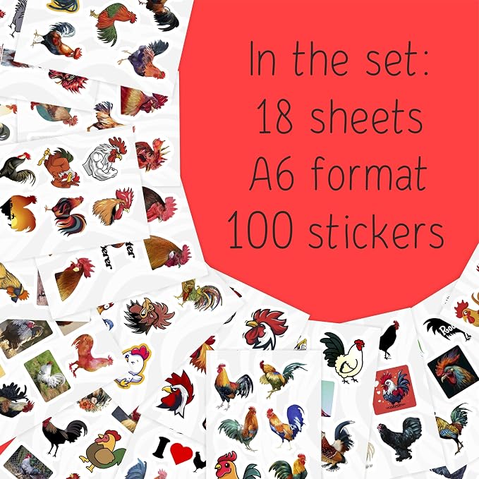 100Pcs Rooster Stickers for Water Bottle and Laptop - Rooster Party Supplies & Decorations, Waterproof Vinyl Decals, Cute Animal and Farm Stickers, Gifts for Women & Men