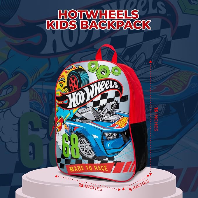 AI ACCESSORY INNOVATIONS HotWheels Backpack for Boys, 16" Race Car School Bag, Red