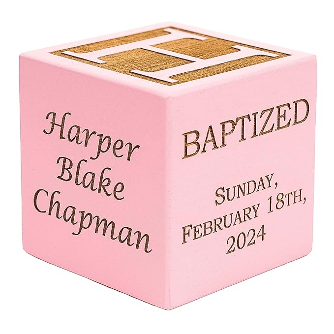 Personalized Pink Baby Baptism/Dedication/Christening Wood Block, Choose From 3 Sizes, Baptism Gift For Girl, Baby Dedication Gifts, Unique Baptism Gifts (2.5" pink)