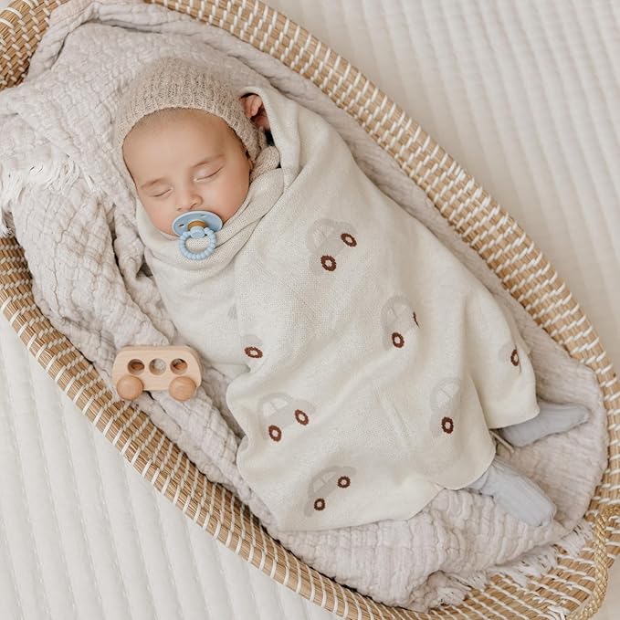 Baby Receiving Blanket for Boys 100% Cotton Buttery Soft Cozy Receiving Swaddle Stroller Blanket for Shower Gift Registry for Newborns, Infants, Toddlers (Cars - Oat)