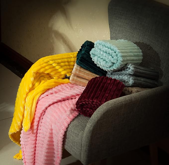 NTBAY Flannel Fuzzy Toddler Blanket, Fluffy Warm and Lightweight Reversible Stripes Design Baby Plush Blanket, 30 x 40 Inches, Yellow