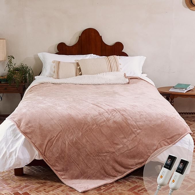 GOTCOZY Heated Blanket - Queen Size Electric Blanket with Dual Controller, 6 Heating Levels & 10 Hour Auto Off, ETL Certified (84x90 Inch Rose Dust)