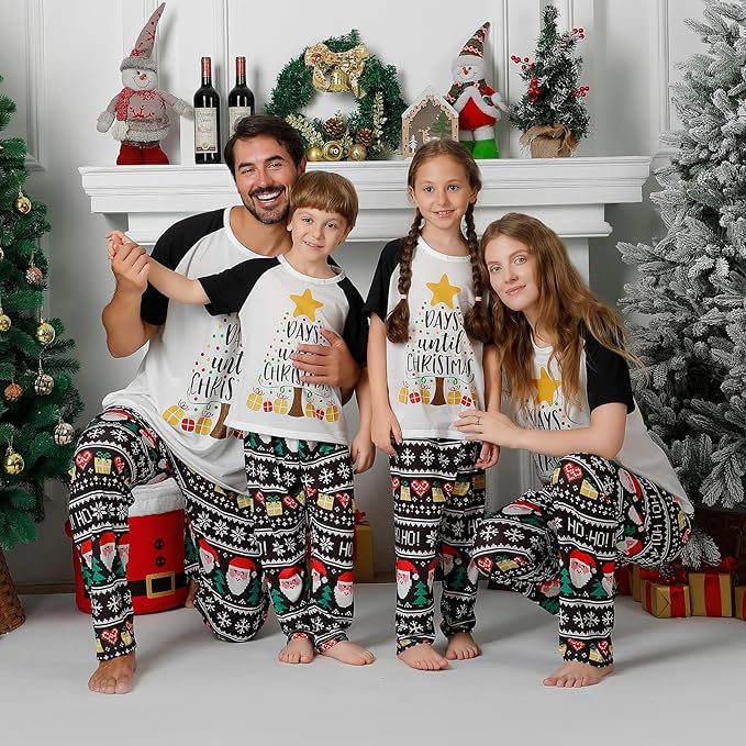 Christmas Pajamas for Family Matching Holiday PJ's Jammies Sets with Short Sleeve Tee and Pants Sleepwear Loungewear