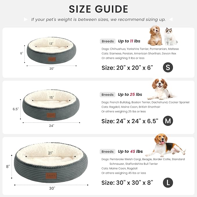 Love's cabin Round Donut Cat and Dog Cushion Bed, 30in Pet Bed for Medium or Large Dogs, Anti-Slip & Water-Resistant Bottom, Soft Durable Fabric Pet Beds, Washable Calming Cat Bed, Bluish Grey