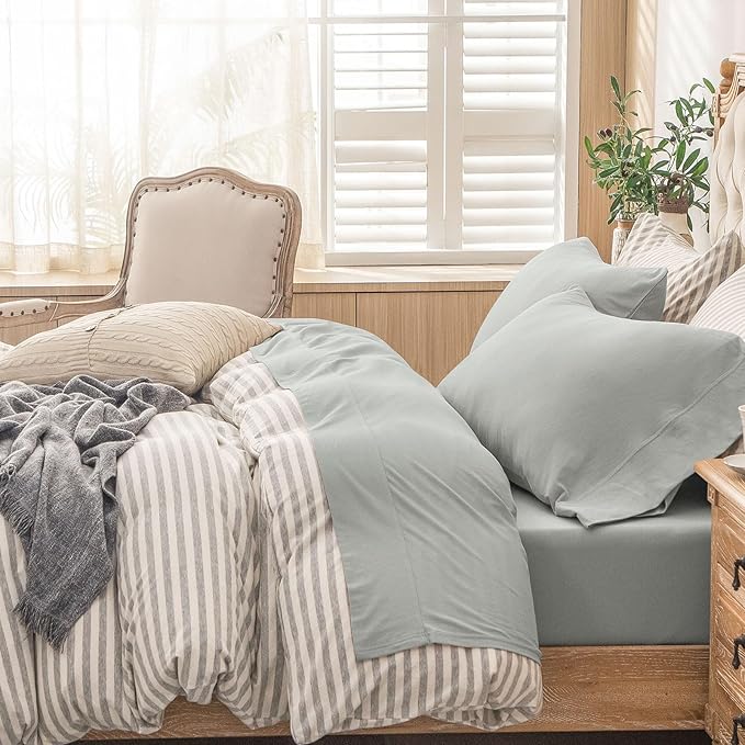 PURE ERA Jersey Knit 4pc Bed Sheet Set 100% T-Shirt Cotton Super Soft Comfy Breathable Fits Mattress Up to 20" Extra Deep Pocket (Solid Light Grey, Queen)