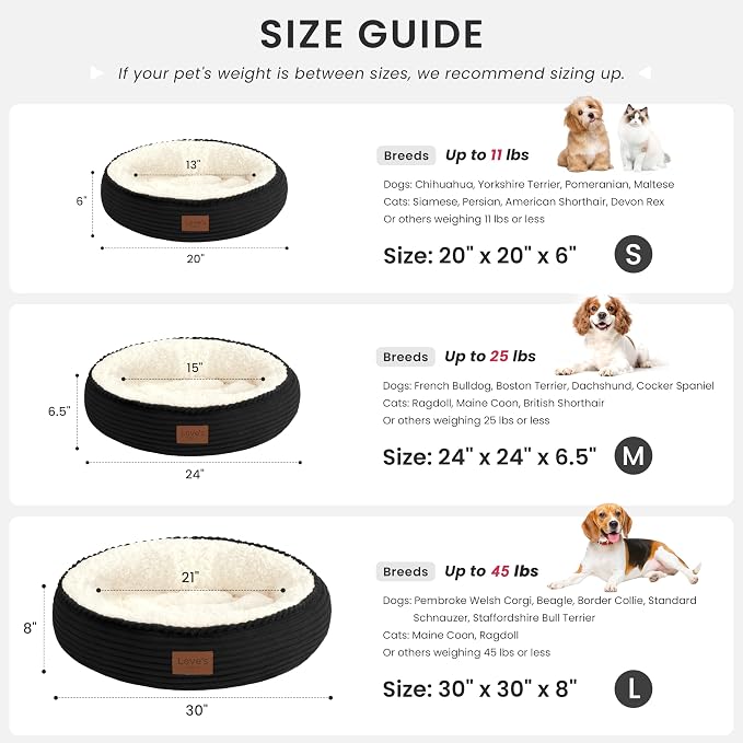 Love's cabin Round Donut Cat and Dog Cushion Bed, 30in Pet Bed for Medium or Large Dogs, Anti-Slip & Water-Resistant Bottom, Soft Durable Fabric Pet Beds, Washable Calming Cat Bed, Black