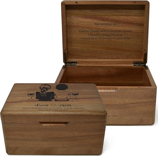 1st Mothers Day Gifts for Daughter - Custom Engraved Memory Box, Personalized Keepsake Boxes for Memories Large, Acacia Wood, Happy Mothers Day, 8 x 6 x 4 in