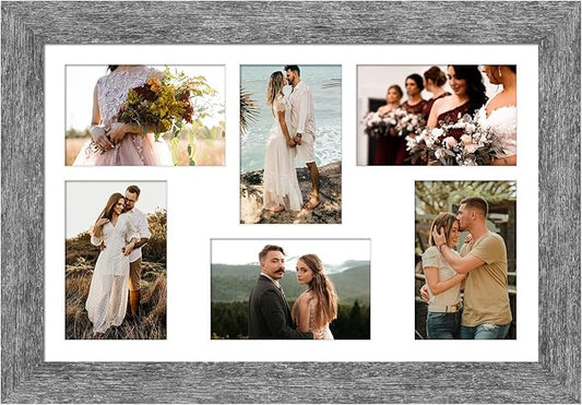 11x17 Picture Frame Display 6 picture frame collage 4x6,Multi Photo Frame with Mat,Plexiglass,Wall Mount Decor,Grey Wood Grain