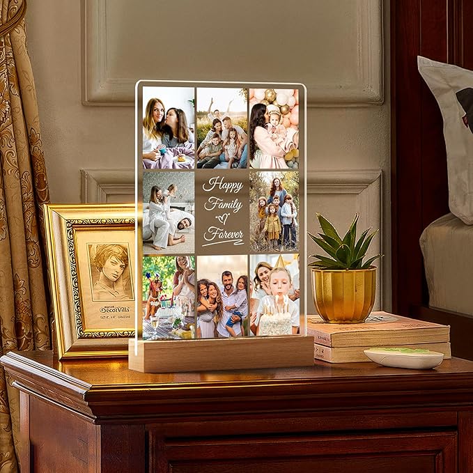 Personalized Collage Picture Frames with Photos, Custom Photo Frame with Night Light, Customized Picture Frame, Personalized Christmas Birthday Gifts for Women Men Mom Dad Kids Baby Family Friends