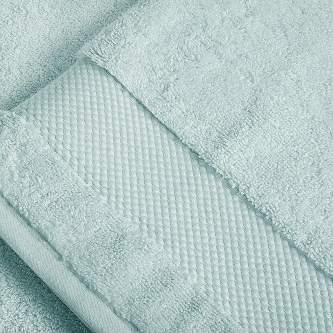 BIOWEAVES 100% Organic Cotton 700 GSM Plush 6-Piece Towel Set GOTS Certified, 2 Bath Towels, 2 Hand Towels & 2 Washcloths - Seafoam