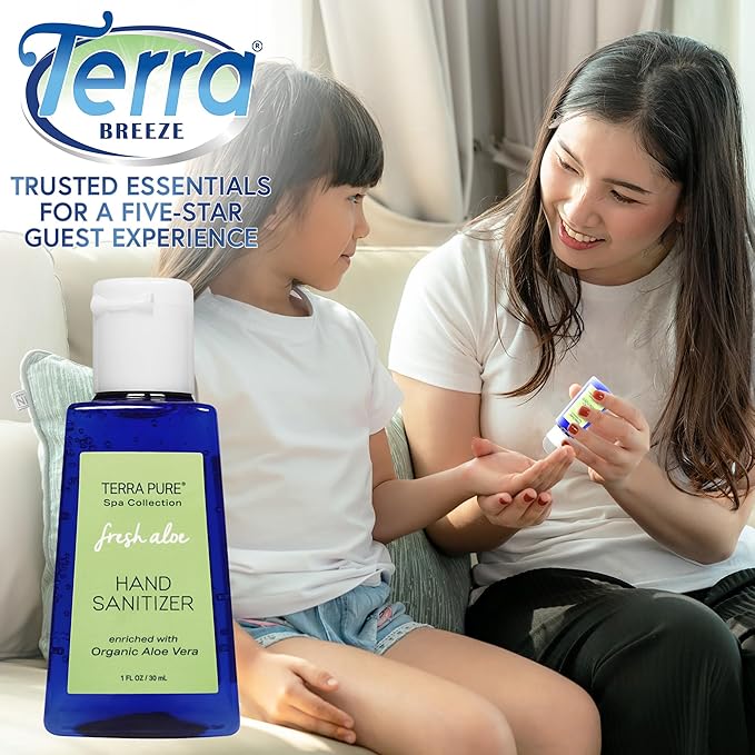 Terra Pure Hotel Hand Sanitizer Gel | Mini Hand Sanitizer Bulk | Alcohol-Free with Organic Aloe Vera | 1oz Bottles