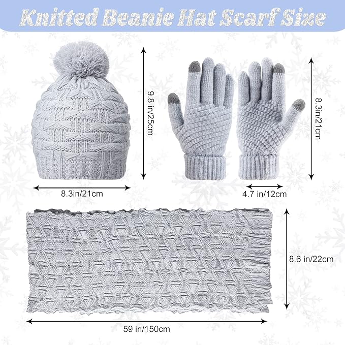 JenPen 4 Pcs Winter Hat Scarf and Gloves Set for Women Include Ear Cover Cold Weather Scarf Hat Knit Beanie Gloves