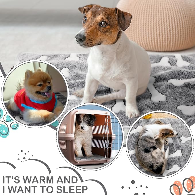 Reginary 4 Pcs Guinea Pig Fleece Blankets, Gray Bones, 24 x 16 Inch | Waterproof Washable Cage Liners, Absorbent Double Layer Bedding for Guinea Pigs, Reusable Pads for Hamsters Rabbits