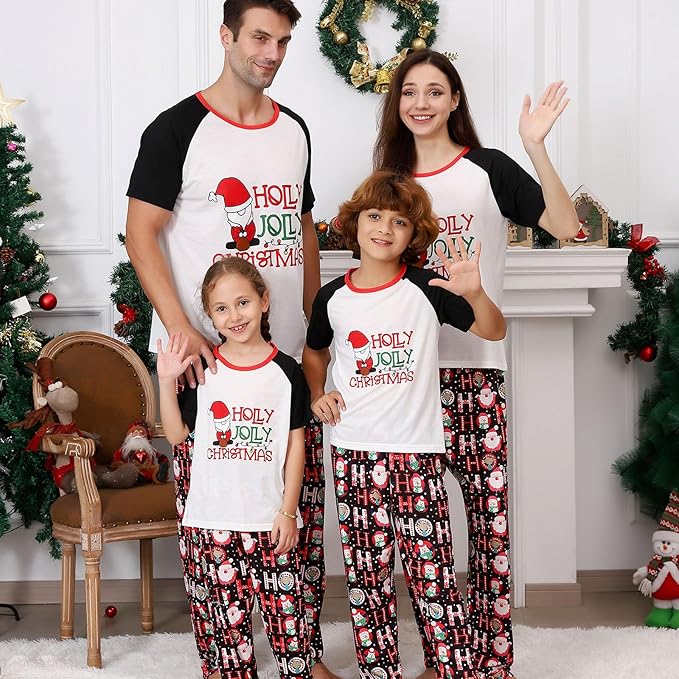 Christmas Pajamas for Family Matching Holiday PJ's Jammies Sets with Short Sleeve Tee and Pants Sleepwear Loungewear