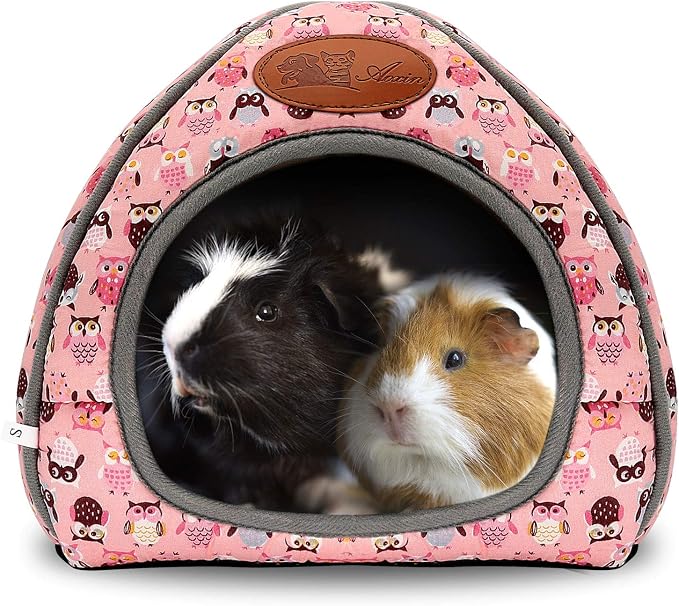 Guinea Pig Bed Hideout, Washable Hamster Cave for Small Animals | Removable Cushion for Cleaning, Warm Fleece Nest, Washable Bed, 10.23 x 10.23 x 11 in, Dwarf Rabbits Hedgehogs