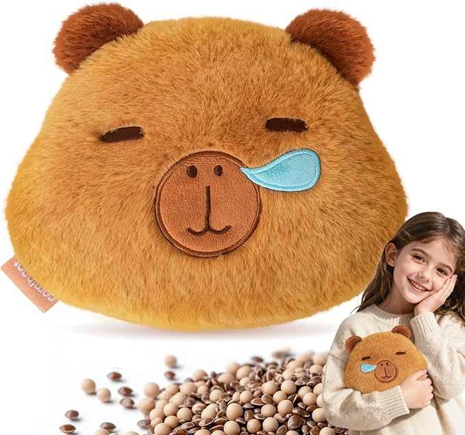 Capybara Microwave Heating Pad for Pain Relief, Moist Heat Pack Unscented Hot Compress for Period Cramps, Shoulder, Muscles, Cute Stuffed Animal Heat Pad, Gift for Women Kids, Washable Cover