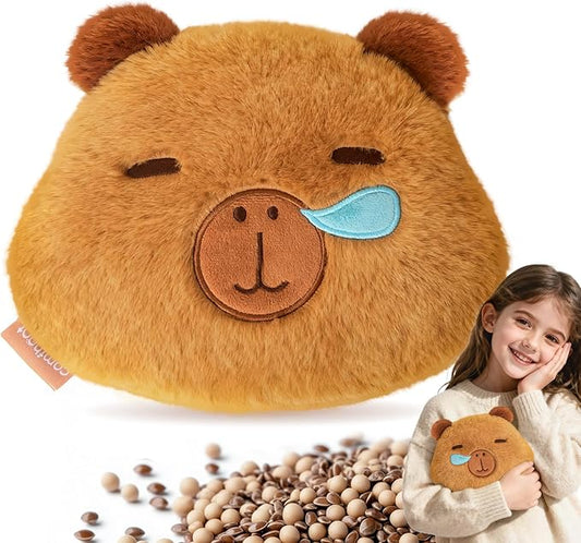 Capybara Microwave Heating Pad for Pain Relief, Moist Heat Pack Unscented Hot Compress for Period Cramps, Shoulder, Muscles, Cute Stuffed Animal Heat Pad, Gift for Women Kids, Washable Cover
