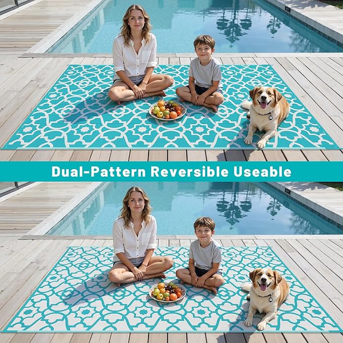 HEBE Outdoor Rug Waterproof 6x9, Plastic Straw Rug Camping Rug, Reversible Outdoor Patio Rugs RV Mat Clearance, Indoor Outside Floor Carpet for Porch,Deck,Camper,Balcony,Backyard