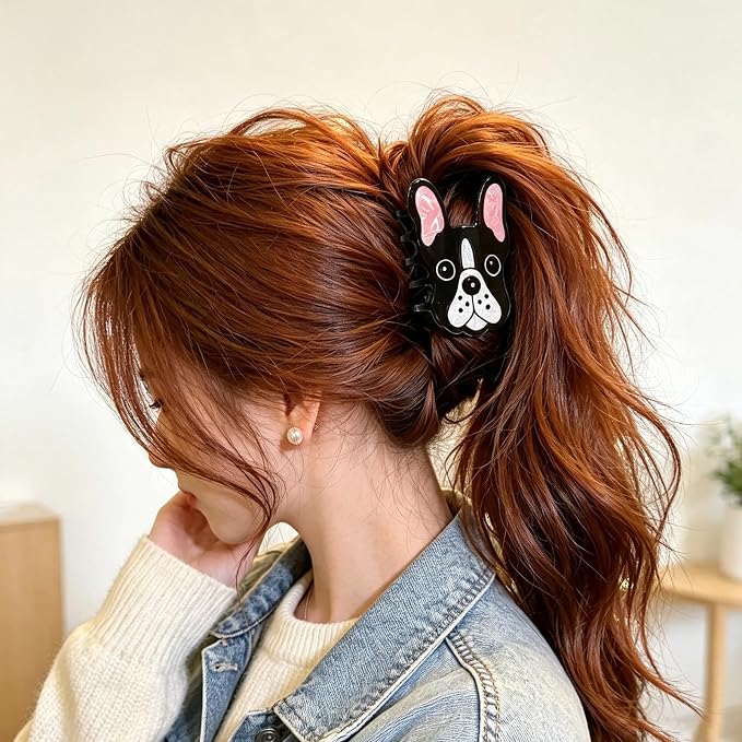 Cute French Bulldog Hair Claw Clips Dog Hair Clips Acrylic Hair Barrettes | Black White Puppy Hair Jaw Clips Animal Hair Accessories Strong Hold Nonslip Grip Clips for Women Daily Holiday Party Styling