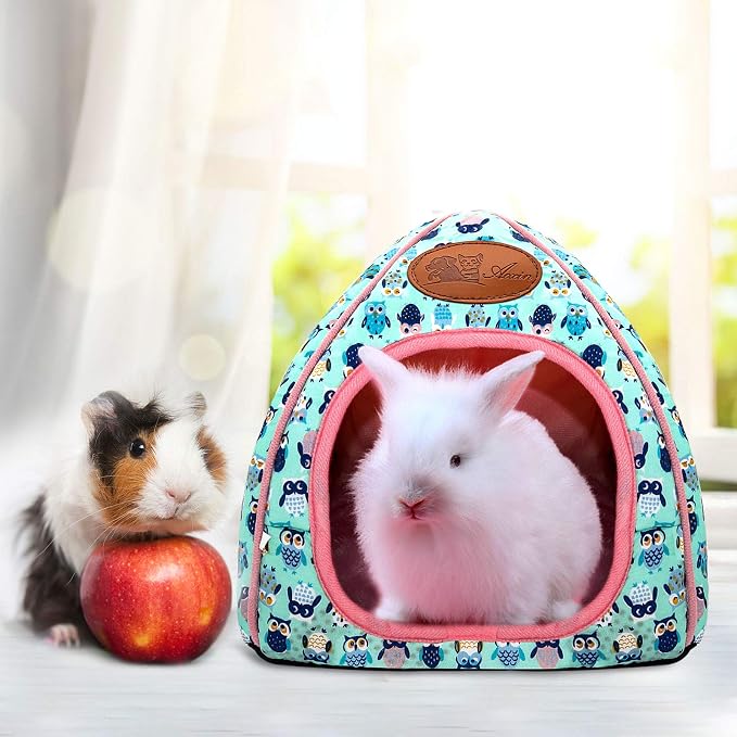 Guinea Pig Bed Hideout, Washable Hamster Cave for Small Animals | Removable Cushion for Cleaning, Warm Fleece Nest, Washable Bed, 10.23 x 10.23 x 11 in, Dwarf Rabbits Hedgehogs