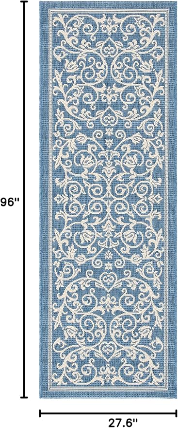 SAFAVIEH Washable Rug Outdoor Courtyard Collection - 2'3" x 8' Runner, Blue & Natural, Non-Shedding & Easy Cleaning, Ideal for Patio, Entryway, Mudroom, Hallway, Kitchen (CY2098-3103)