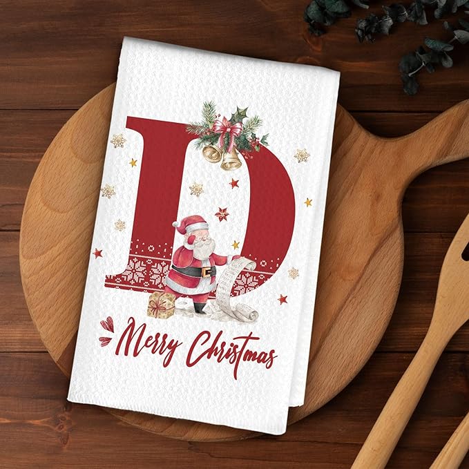 Christmas Initial Letter D Kitchen Towels Personalized Gifts Dish Towels Hand Towels for Kitchen Decorations, Christmas Birthday Gifts for Women, 24x16 Inch