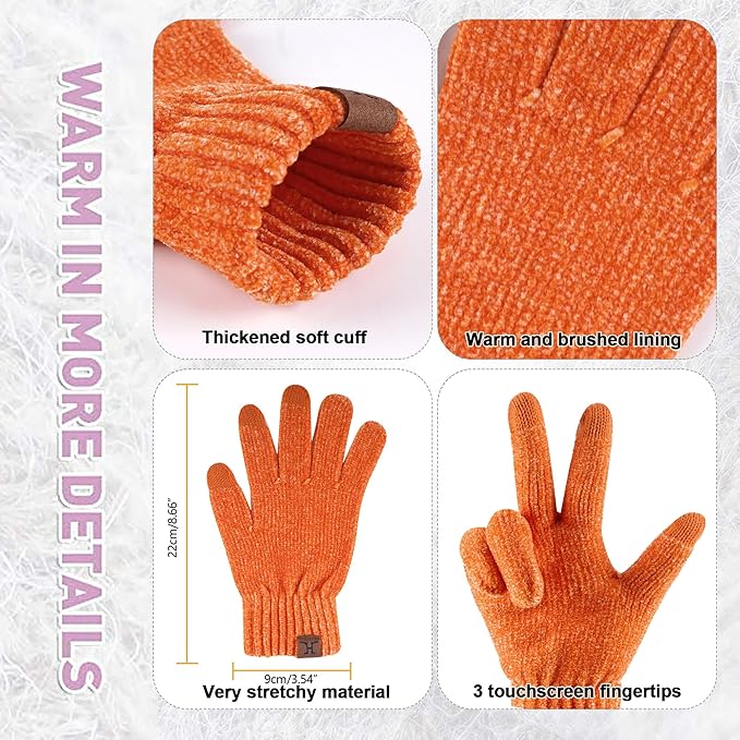 Womens Winter Knit Warm Hat Beanie Long Scarf Touch Screen Gloves Set Skull Caps Neck Scarves for Women