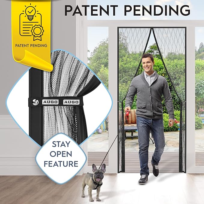 AUGO Magnetic Fiberglass Design Screen Door - Self Sealing, Heavy Duty, Hands Free Mesh Partition Keeps Bugs Out - Door Screen Magnetic Closure - Patent Pending Keep Open Feature - 38 Inch x 83 Inch