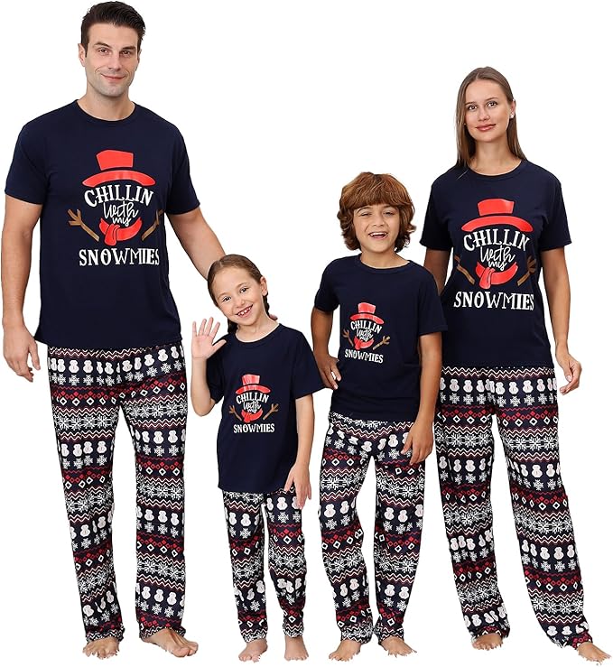 Christmas Pajamas for Family Matching Holiday PJ's Jammies Sets with Short Sleeve Tee and Pants Sleepwear Loungewear
