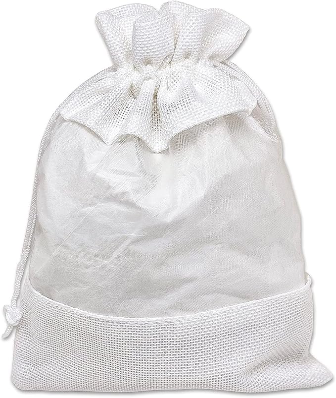 48-Pack Large Linen Burlap & Organza Gift Bags w. Drawstrings (6.5x8.5 in, White) - Party Favors, Presents, Samples & Treats Mesh Pouch by The Display Guys