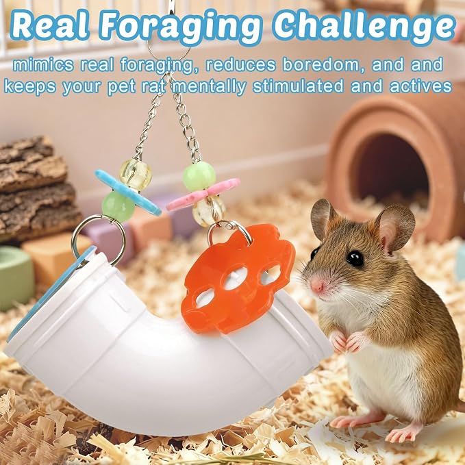 Hypeety Rat Enrichment Toys Cage Accessories Chew Toy for Rat Parrot, White | Promotes natural foraging, reduces boredom, with wide opening, hanging slow feeder for treats, easy-clean, puzzle toy, white