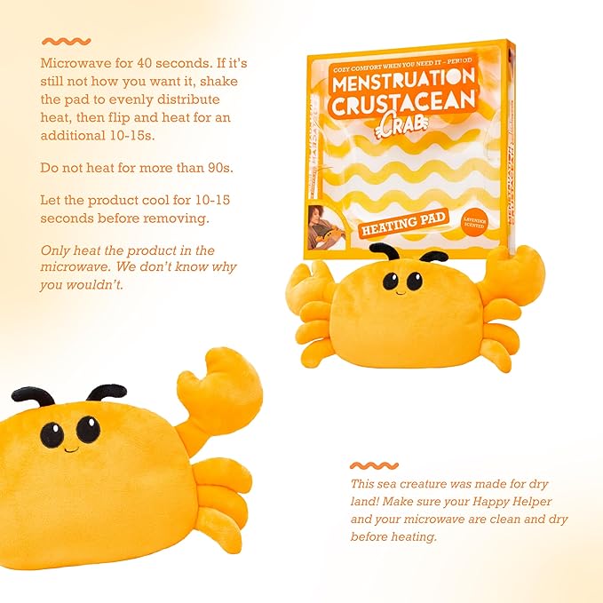Menstruation Crustacean Crab by Relatable, Microwavable Heating Pad for Period Cramps, Easter Basket Stuffer Plushie, Easter Gift Ideas for Teens and Women, Includes 1 Lavender Scented Heating Pad