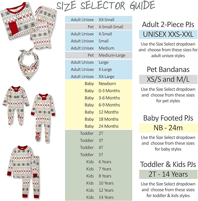 JAMIE Matching Family Jammies Holiday Pajamas 100% Organic Cotton PJs Adults, Kids, Toddlers, Baby, Pets